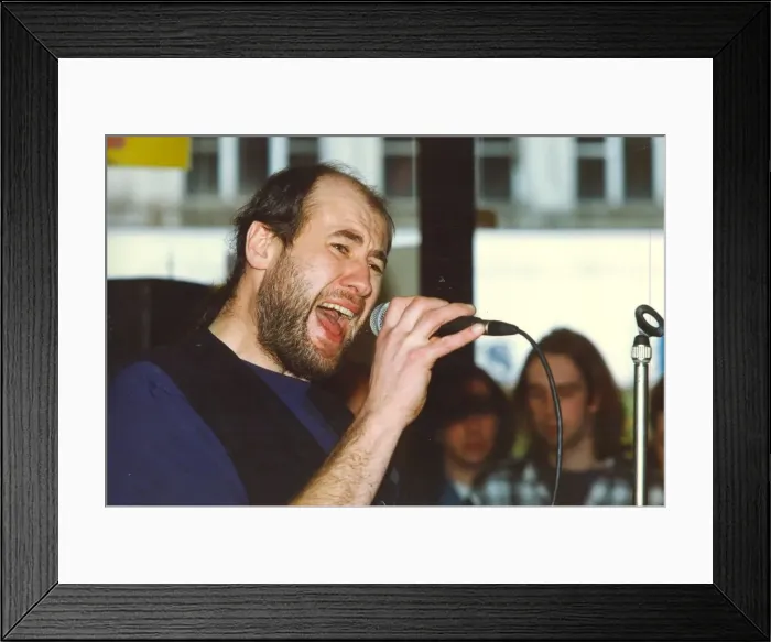 Framed Print : Ex Marillion lead singer Fish performing at the HMV Shop on Northumberland Street