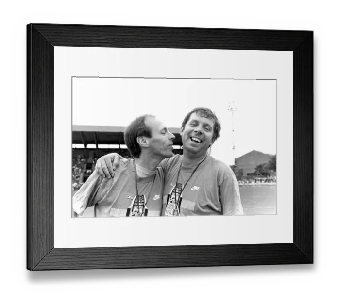 Framed Print : Micke McLeod and Brendan Foster at Gateshead Stadium in June 1987 20  /  06  /  87
