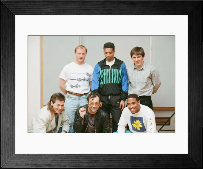 Framed Print : England World Cup Squad in the recording studio after joining music group New Order to Framed Print : England World Cup Squad in the recording studio after joining music group New Order to