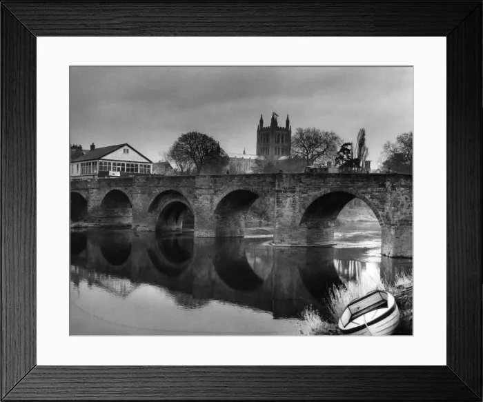 Framed Print : This old stone bridge over the Wye at Hereford is the main artery for traffic betwen Framed Print : This old stone bridge over the Wye at Hereford is the main artery for traffic betwen