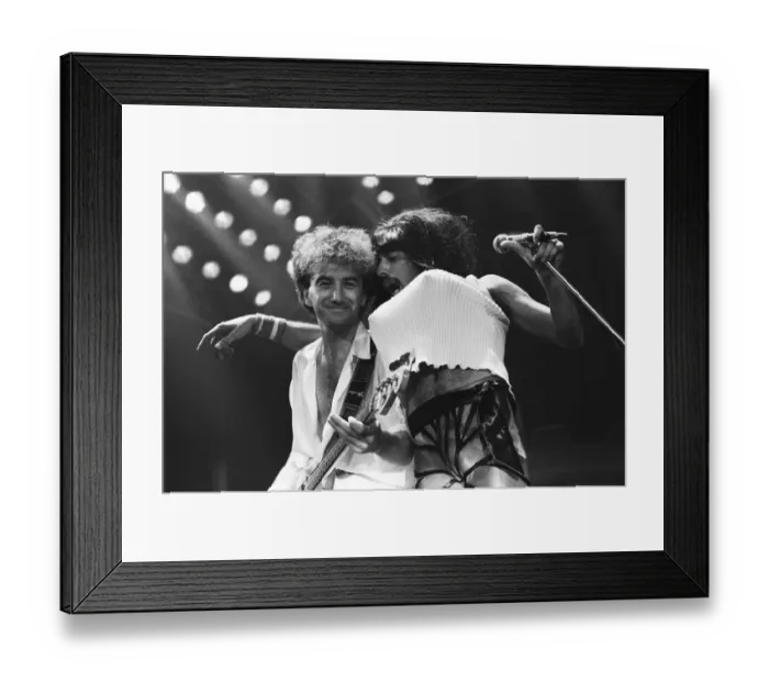 Framed Print : Rock group Queen in concert at Wembley Arena. Lead singer Freddie Mercury