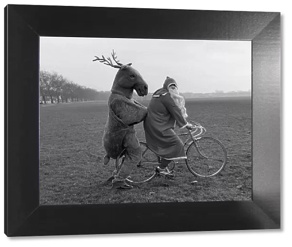 Father Christmas and his Rudolf the Reindeer - bike stunt A©Mirrorpix circa 1980