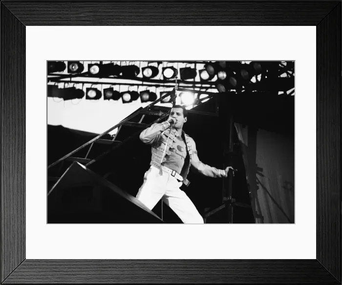 Framed Print : Rock group Queen in concert at Knebworth pop festival. Lead singer Freddie Mercury Framed Print : Rock group Queen in concert at Knebworth pop festival. Lead singer Freddie Mercury