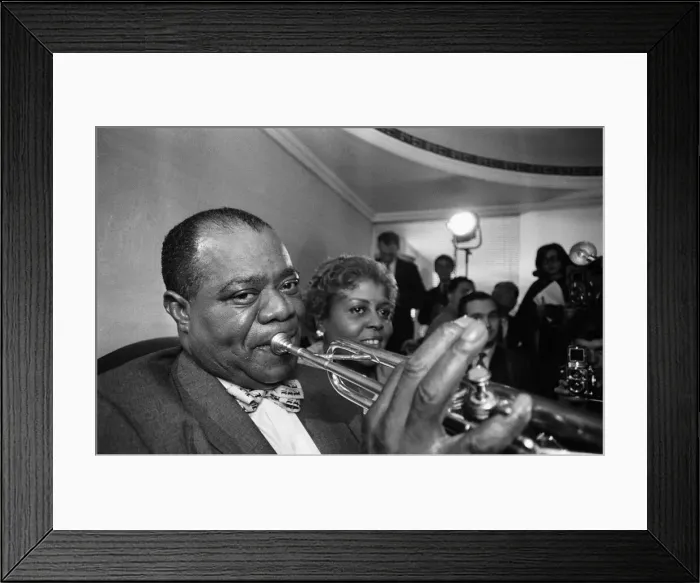 Framed Print : Louis Armstrong seen here giving a press conference at the Mayfair Hotel Framed Print : Louis Armstrong seen here giving a press conference at the Mayfair Hotel