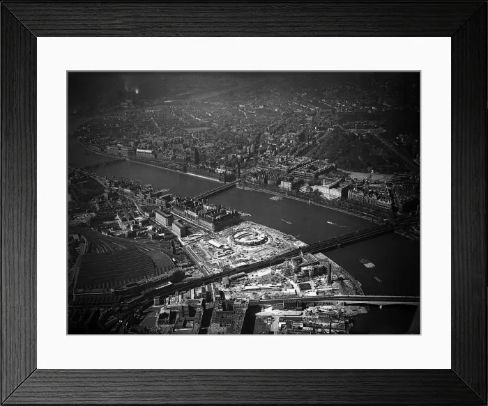 Framed Print : Aerial view of the 1951 Festival of Britain site. May 1951 Framed Print : Aerial view of the 1951 Festival of Britain site. May 1951