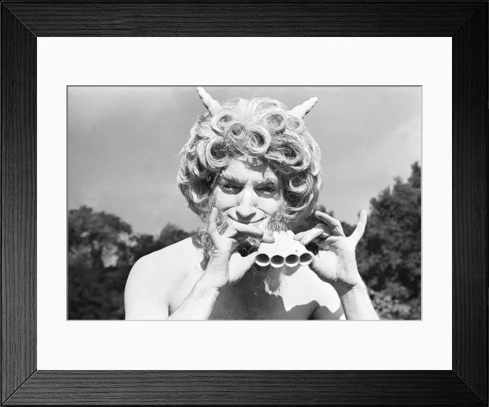 Framed Print : Zany comedian Marty Feldman seen here as the god Pan in Holland Park, London Framed Print : Zany comedian Marty Feldman seen here as the god Pan in Holland Park, London