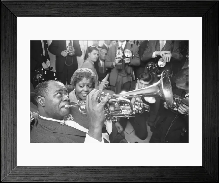 Framed Print : Louis Armstrong seen here giving a press conference at the Mayfair Hotel Framed Print : Louis Armstrong seen here giving a press conference at the Mayfair Hotel