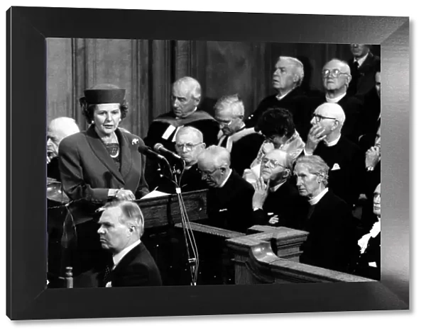 Prime Minister Margaret Thatcher addresses the General Assembley of the Church of