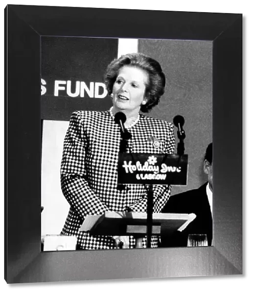 Prime Minister Margaret Thatcher speaking at the Newspaper Press Fund lunch in Glasgow