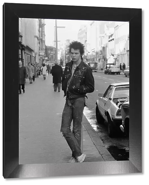 Sex Pistols bass guitarist Sid Vicious pictured in London. 29th March 1977