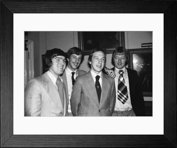 Framed Print : Cricket Award winners. Four young cricketers at Lords who were selected to go to