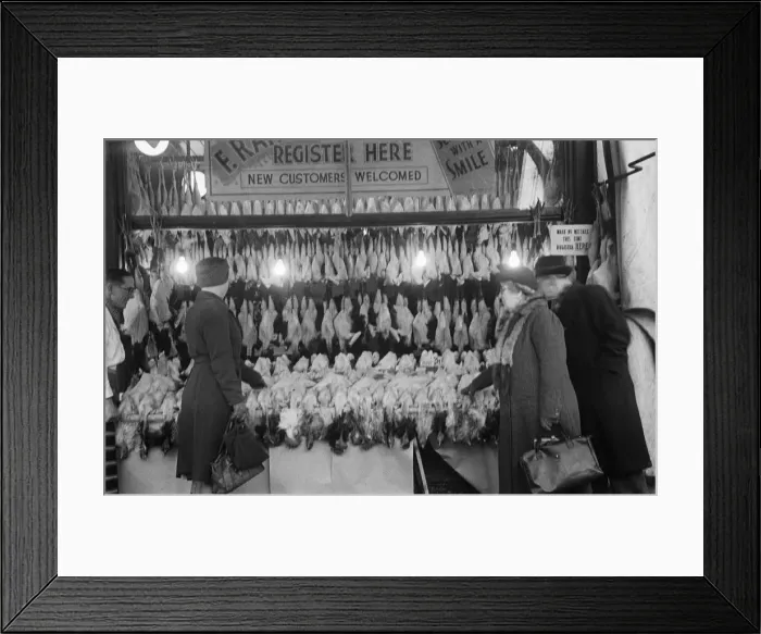 Framed Print : Christmas turkeys on display at F. Range High Class Butchers shop at 37 Wanstead High Framed Print : Christmas turkeys on display at F. Range High Class Butchers shop at 37 Wanstead High