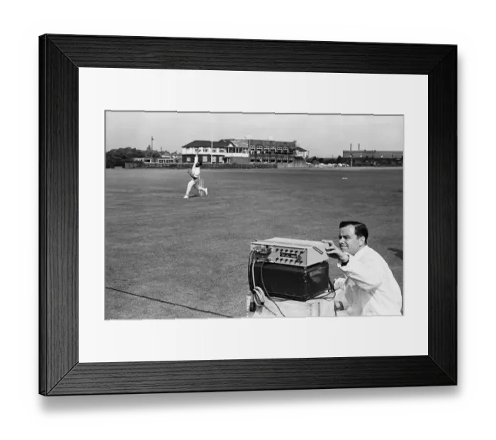 Framed Print : Bowling speed test using an electronic device to measure the speed