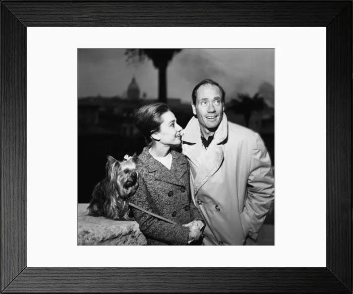 Framed Print : Actress Audrey Hepburn pictured with her American film actor husband Mel Ferrer Framed Print : Actress Audrey Hepburn pictured with her American film actor husband Mel Ferrer