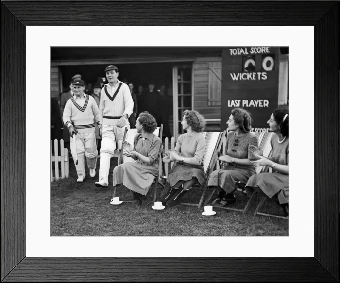 Framed Print : Festive game of cricket. J. Lawrence and Bill Sutcliffe take to the field at Collingham Framed Print : Festive game of cricket. J. Lawrence and Bill Sutcliffe take to the field at Collingham