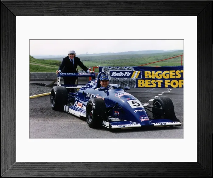 Framed Print : Jackie Stewart with David Coulthard age (20) at Knockhill Racing Circuit 6th July 1991 Framed Print : Jackie Stewart with David Coulthard age (20) at Knockhill Racing Circuit 6th July 1991