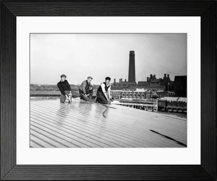 Framed Print : Workers fitting a new roof at Lords Cricket Ground. 21st May 1957 Framed Print : Workers fitting a new roof at Lords Cricket Ground. 21st May 1957