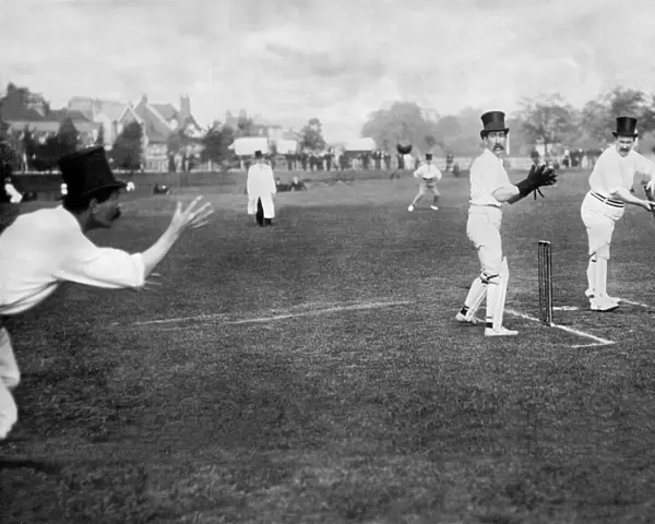 Cricket match being played in Top Hats at Richmond, Surrey. c. 1908