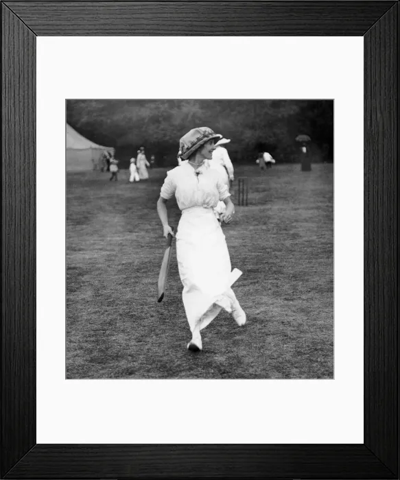 Framed Print : Holland House Fete. Woman cricketer Mrs Solomon batting. July 1913 Framed Print : Holland House Fete. Woman cricketer Mrs Solomon batting. July 1913