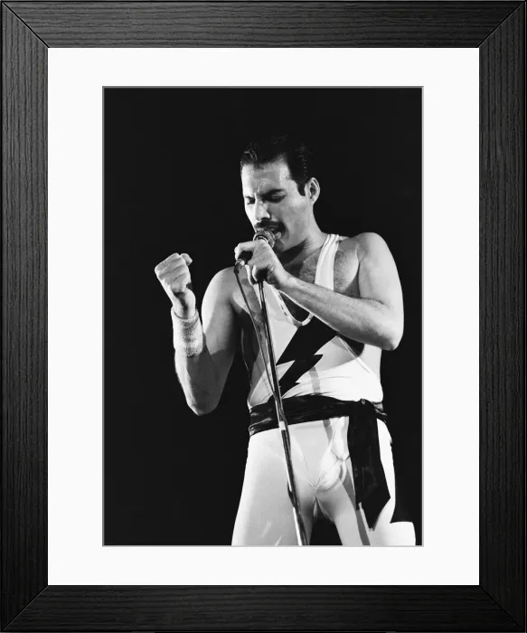 Framed Print : Rock group Queen in concert at Wembley Arena. Lead singer Freddie Mercury