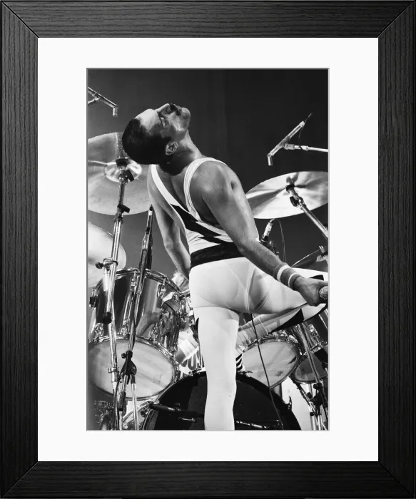 Framed Print : Rock group Queen in concert at Wembley Arena. Lead singer Freddie Mercury