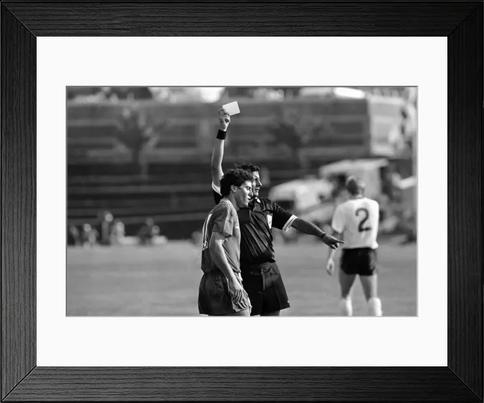Framed Print : World Cup 1986 Group F England 0 Morocco 0 Mustapha Merry gets Framed Print : World Cup 1986 Group F England 0 Morocco 0 Mustapha Merry gets