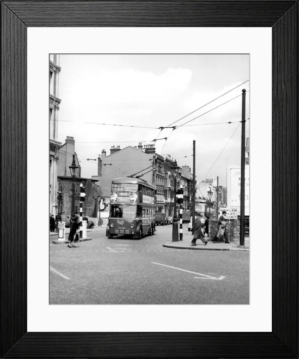 Framed Print : Trolleybus 613 making its way through Finchley to Hampstead Heath Circa 1955