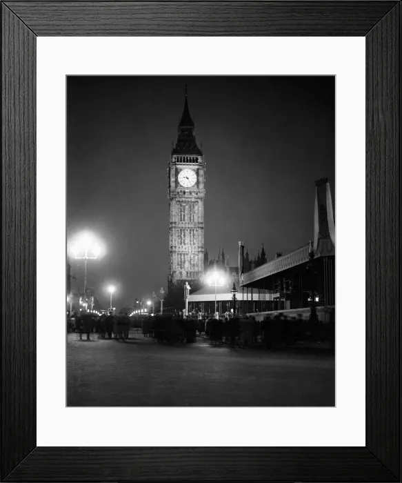 Framed Print : Big Ben and late night revellers following the coronation og King George VI 12th May 1937 Framed Print : Big Ben and late night revellers following the coronation og King George VI 12th May 1937