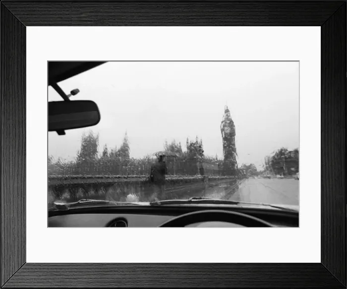 Framed Print : General view of the Houses of Parliament and Big Ben taken through the rain washed window Framed Print : General view of the Houses of Parliament and Big Ben taken through the rain washed window