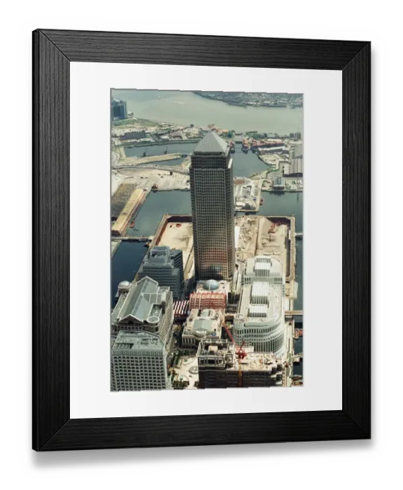 Framed Print : General view showing One Canada Square in Canary Wharf, London during its construction Framed Print : General view showing One Canada Square in Canary Wharf, London during its construction