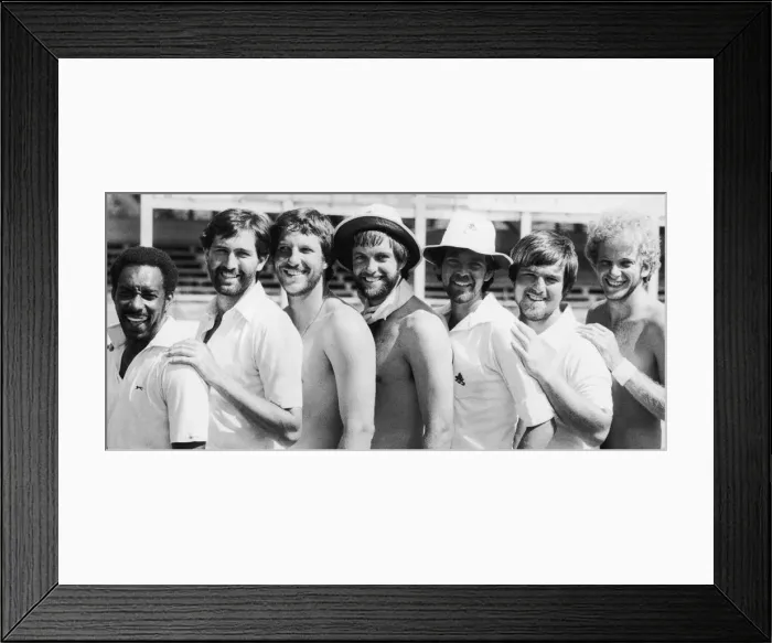 Framed Print : England cricketers left to right: Roland Butcher, Graham Gooch, Ian Botham, Peter Willey Framed Print : England cricketers left to right: Roland Butcher, Graham Gooch, Ian Botham, Peter Willey
