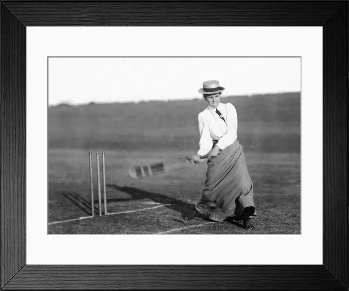 Framed Print : Womens cricket match between Cambridge and Royston. Miss Holden batting Framed Print : Womens cricket match between Cambridge and Royston. Miss Holden batting