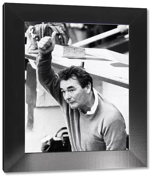 Nottingham Forest manager Brian Clough gives the thumbs up from the touchline dug out
