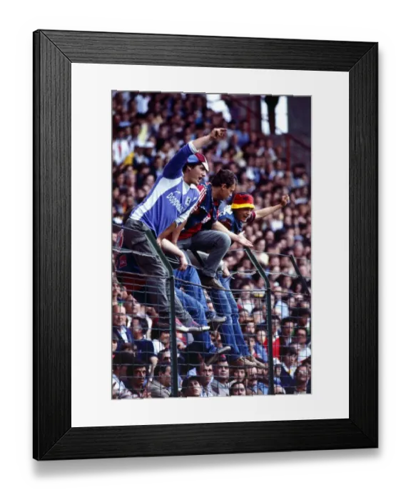 Framed Print : World Cup 1982 W. Germany v Chile Fans climbing the fence
