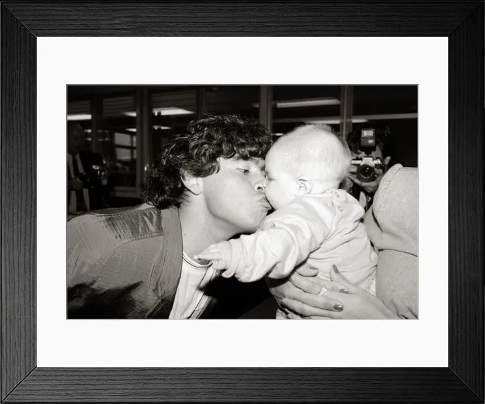 Framed Print : Diego Maradona - Football Player - August 1987 with Baby