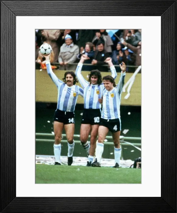 Framed Print : Argentina players (L - R) Luque, Kempes and Bertoni seen here celebrating their success Framed Print : Argentina players (L - R) Luque, Kempes and Bertoni seen here celebrating their success