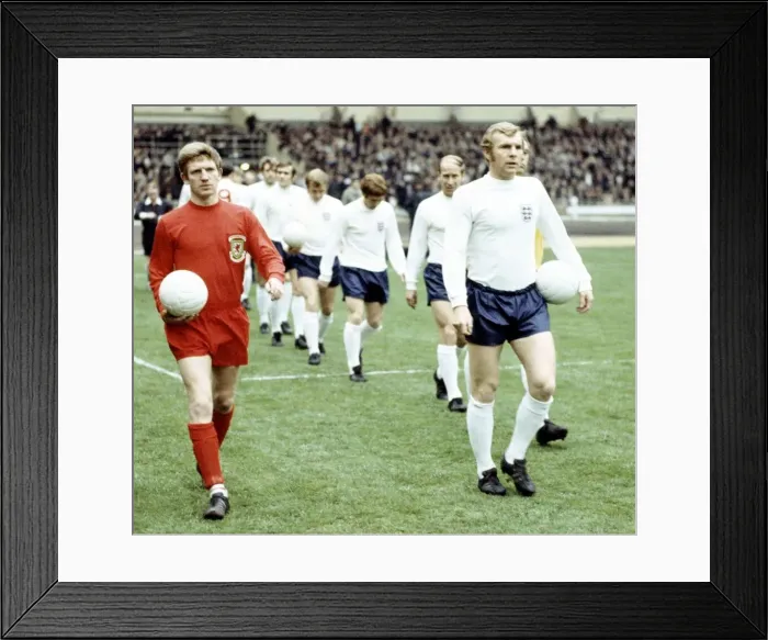 Framed Print : Football England v Wales 1969 Alan Durban and Bobby Moore lead out their teams Framed Print : Football England v Wales 1969 Alan Durban and Bobby Moore lead out their teams