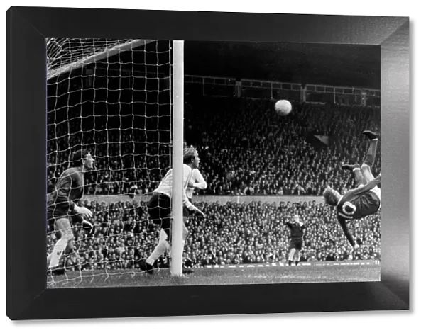 Manchester United v Tottenham Hotspur September 1967 Denis Law sends in an