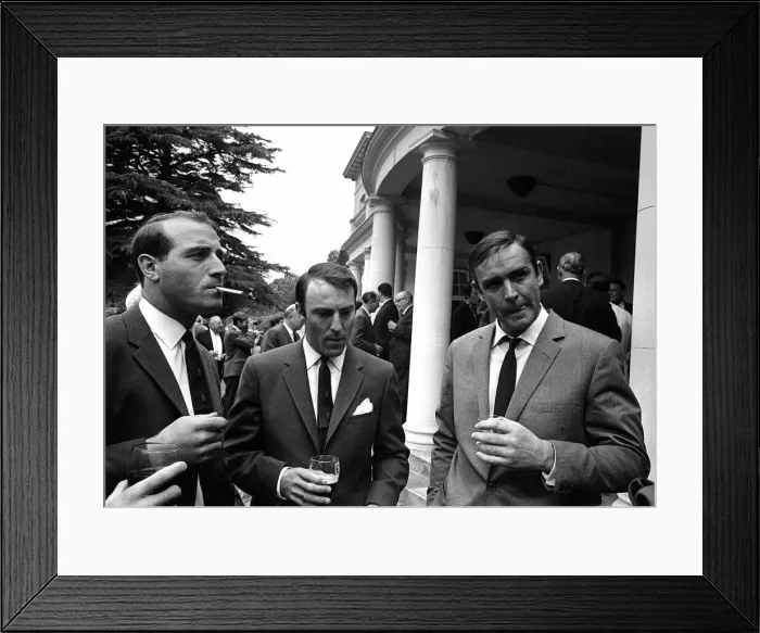 Framed Print : Jimmy Greaves along with members of the England World Cup team meet Sean Connery during a
