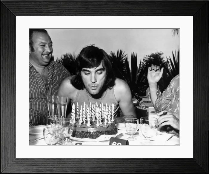 Framed Print : Footballer George Best seen here celebrating his 26th birthday with his friends in a Framed Print : Footballer George Best seen here celebrating his 26th birthday with his friends in a