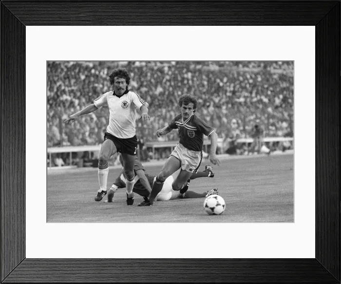 Framed Print : Steve Coppell and Paul Breitner England 0 Germany 0 1982 during World cup in