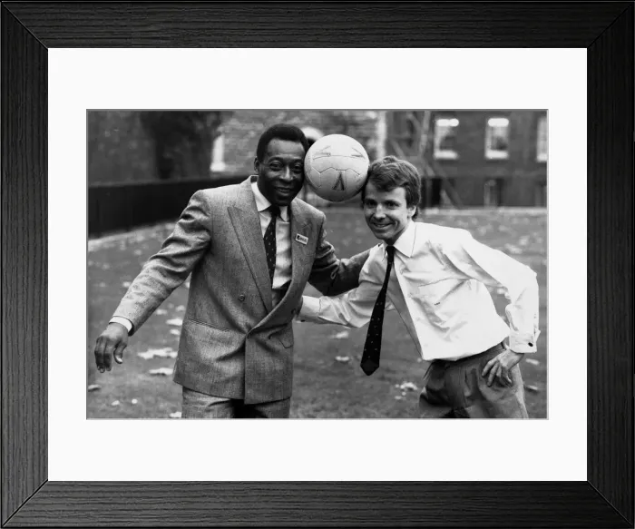 Framed Print : Former Brazilian football star Pele poses with Sports Minister Colin Moynihan MP while Framed Print : Former Brazilian football star Pele poses with Sports Minister Colin Moynihan MP while