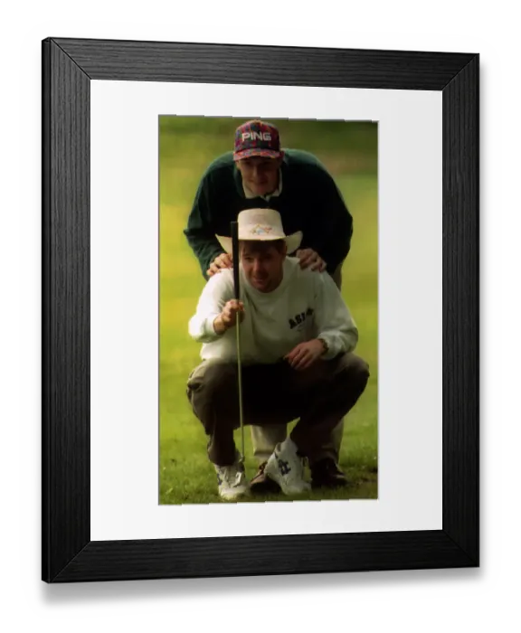Framed Print : Lee Sharpe and Gary Pallister footballers playing golf