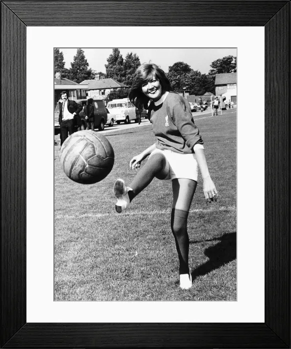 Framed Print : Cilla Black Singer TV Presenter Kicking football MSI Framed Print : Cilla Black Singer TV Presenter Kicking football MSI