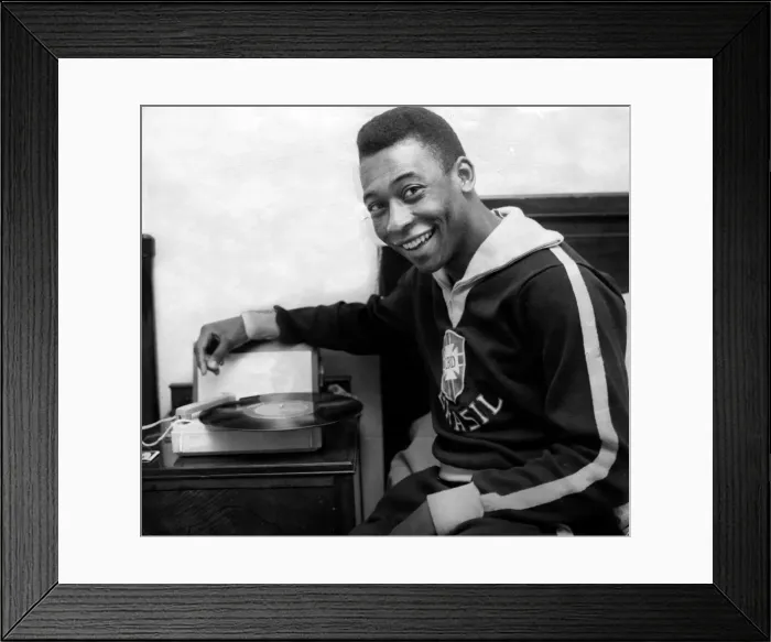 Framed Print : Brazilian football star Pele listening to music at Selsdon Park in Surrey the day before Framed Print : Brazilian football star Pele listening to music at Selsdon Park in Surrey the day before