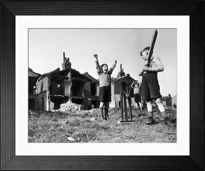 Framed Print : His home blitzed but he still hits out and opens the cricket season 1944 Framed Print : His home blitzed but he still hits out and opens the cricket season 1944