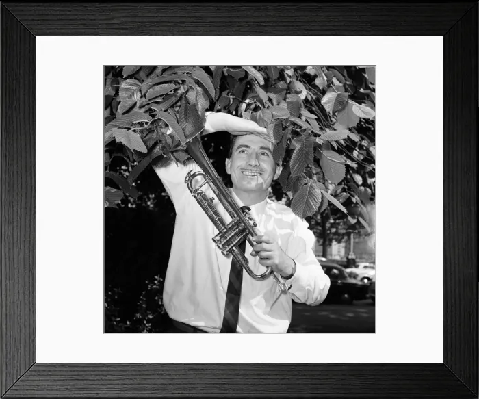 Framed Print : Jazz trumpeter Kenny Ball pictured in Londons Embankment gardens during rehearsals Framed Print : Jazz trumpeter Kenny Ball pictured in Londons Embankment gardens during rehearsals