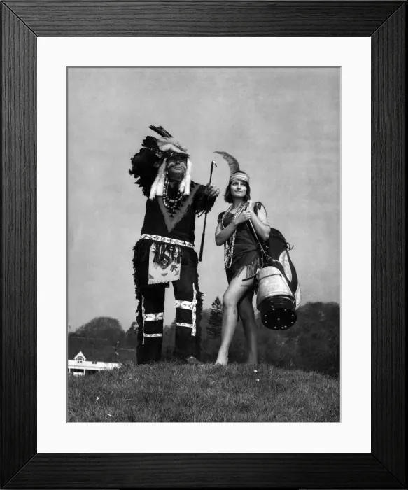 Framed Print : Golfer Peter Alliss dressed as an Indian chief shooting his way round the Crobham Hurst