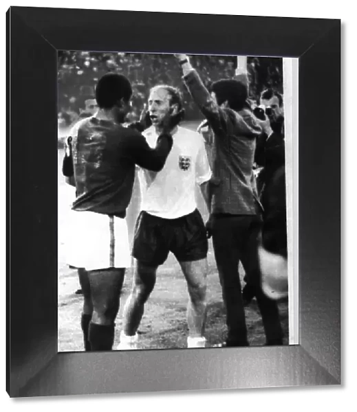 Bobby Charlton of England and Eusebio Portugal after the World Cup Semi Final in 1966