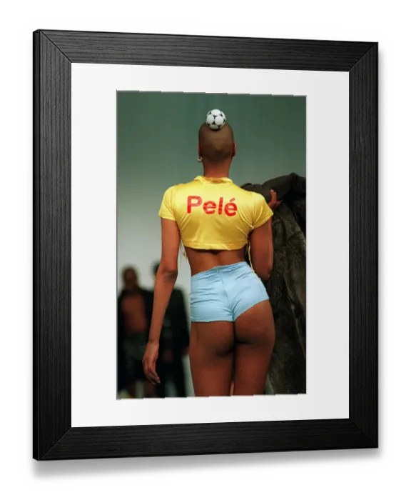 Framed Print : A model wearing Brazilian football inspired design at the BHS Fashion Show June Framed Print : A model wearing Brazilian football inspired design at the BHS Fashion Show June